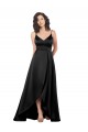 Discount V-Back V-Neck Silky Satin Black Long Wedding Party Dress UK