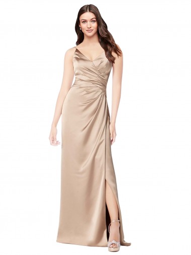 Discount Low Back Spaghetti Straps Silky Satin Champagne Pink Long Evening Dress UK