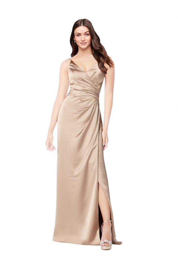 Discount Low Back Spaghetti Straps Silky Satin Champagne Pink Long Evening Dress UK