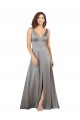 Discount V-Neck Silky Satin Pearl Grey Long Evening Dress UK
