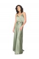Discount V-Back V-Neck Silky Satin Smoke Green Long Evening Dress UK