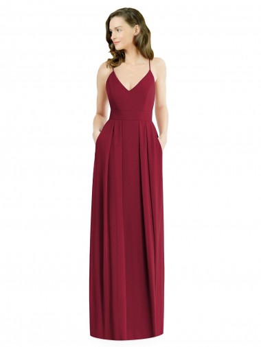 Discount Open Back Spaghetti Straps Soft Chiffon Burgundy Long Maxi Wedding Party Dress UK