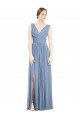 Discount V-Neck Soft Chiffon Dusty Blue Long Maxi Evening Dress UK