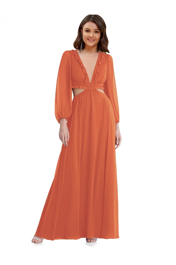 Discount Open Back V-Neck Soft Chiffon Firecracker Long Maxi Evening Dress UK