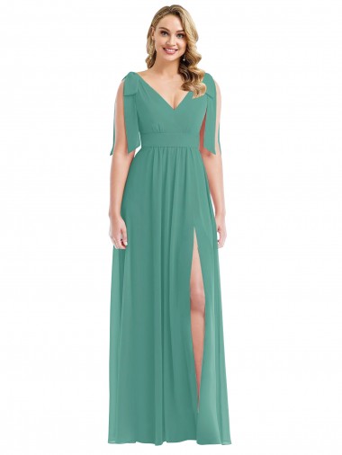 Discount V-Back V-Neck Soft Chiffon Icelandic Silver Long Maxi Evening Dress UK