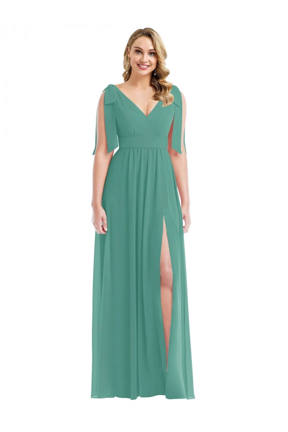 Discount V-Back V-Neck Soft Chiffon Icelandic Silver Long Maxi Evening Dress UK