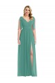 Discount V-Back V-Neck Soft Chiffon Icelandic Silver Long Maxi Evening Dress UK