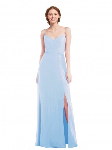 Discount Spaghetti Straps Soft Chiffon Light Sky Blue Long Maxi Evening Dresses UK