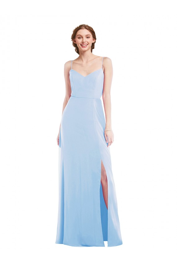 Discount Spaghetti Straps Soft Chiffon Light Sky Blue Long Maxi Evening Dresses UK