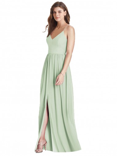 Discount Open Back Spaghetti Straps Soft Chiffon Sage Long Maxi Evening Dress UK