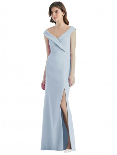 Discount Off the Shoulder Stretch Crepe Light Sky Blue Sleeveless Long Semi Formal Evening Dress UK