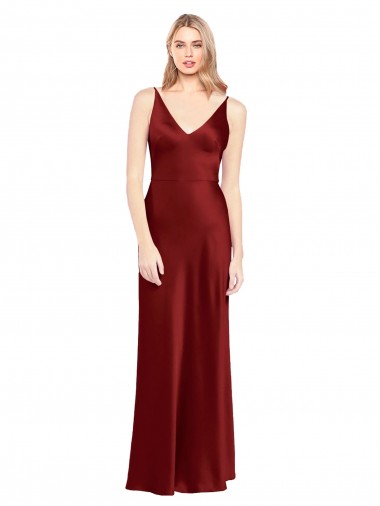 Discount V-Back Spaghetti Straps Stretch Satin Burgundy Long Evening Dress UK