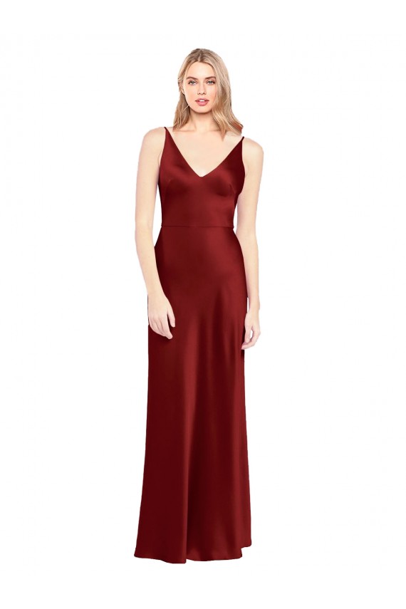 Discount V-Back Spaghetti Straps Stretch Satin Burgundy Long Evening Dress UK