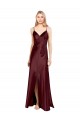 Discount Spaghetti Straps Stretch Satin Burgundy Gold Long Evening Dresses UK
