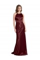 Discount Spaghetti Straps Stretch Satin Burgundy Gold Long Evening Dress UK