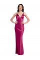 Discount Low Back Spaghetti Straps Stretch Satin Fuchsia Long Sexy Evening Dress UK