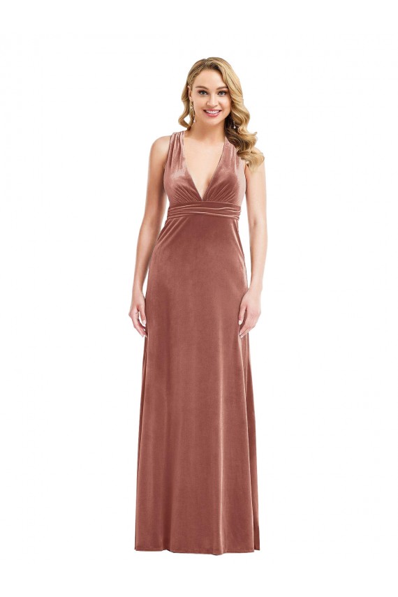 Discount Open Back V-Neck Stretch Velvet Cinnamon Rose Long Maxi Evening Dress UK