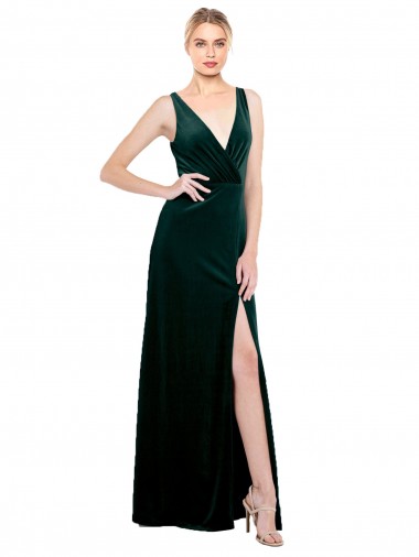 Discount V-Back V-Neck Stretch Velvet Dark Green Long Sexy Evening Dress UK
