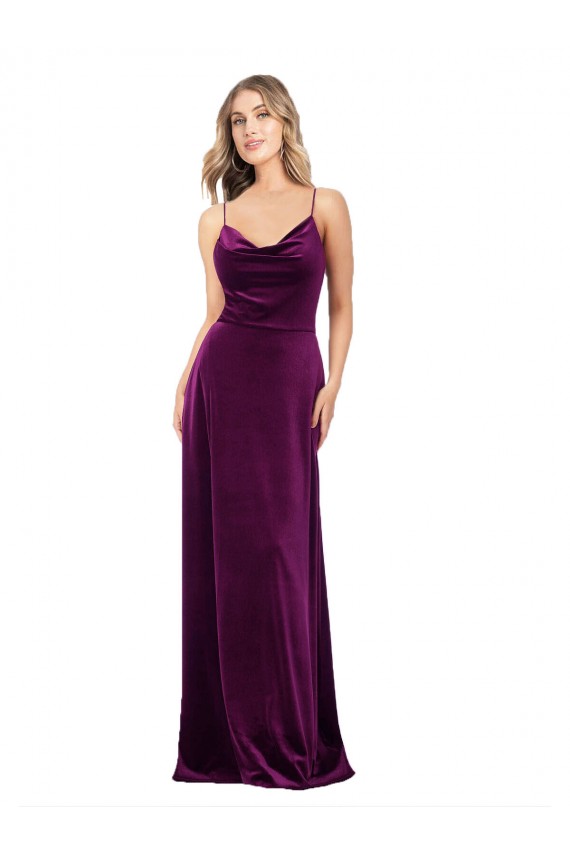 Discount Open Back Scoop Neck Stretch Velvet Grape Long Evening Dress UK