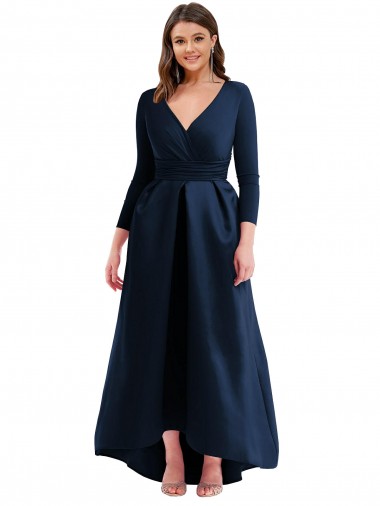 Discount V-Neck Spandex Dark Navy Long Plus Size Evening Dress UK