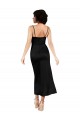 Discount Spaghetti Straps Silky Satin Black Tea Length Wedding Party Dress UK