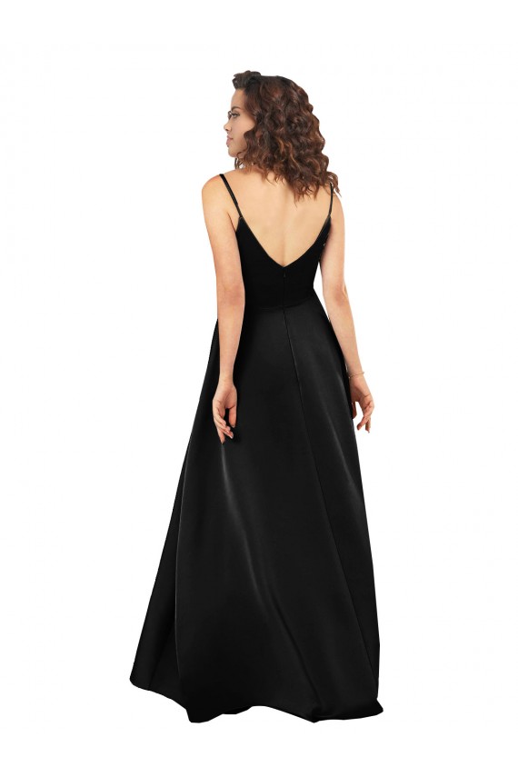 Discount V-Back V-Neck Silky Satin Black Long Wedding Party Dress UK