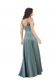 Discount V-Back V-Neck Silky Satin Black Long Evening Gown UK