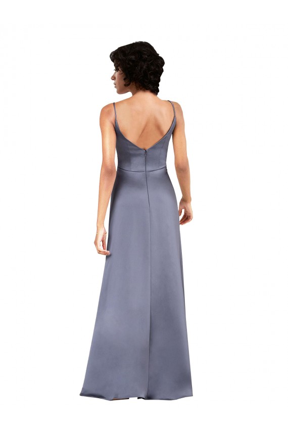 Discount V-Neck Silky Satin Black Long Evening Dress UK
