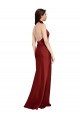 Discount Open Back Halter Neck Stretch Satin Burgundy Long Evening Dress UK