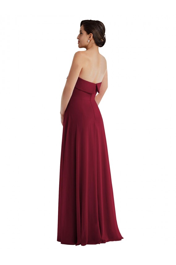 Discount Low Back Strapless Soft Chiffon Burgundy Long Maxi Evening Dress UK