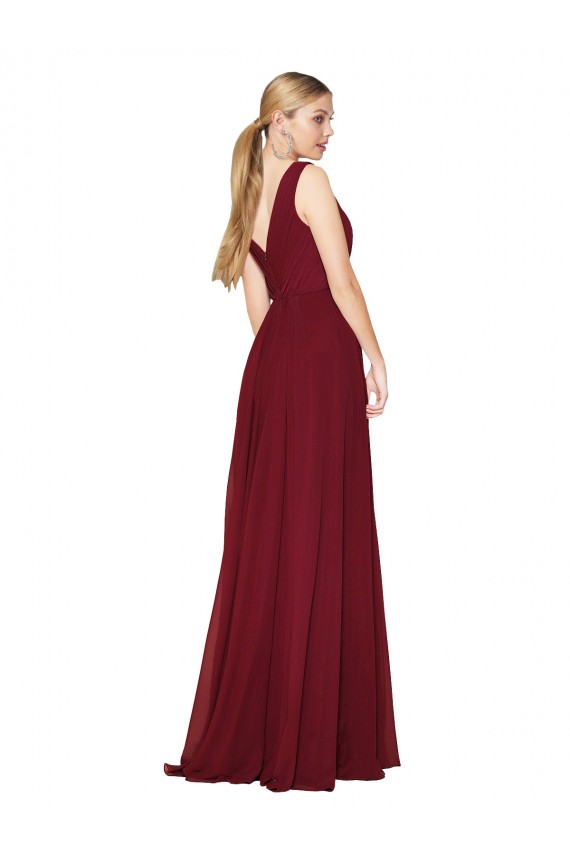 Discount V-Back V-Neck Soft Chiffon Burgundy Long Bridal Party Dress UK