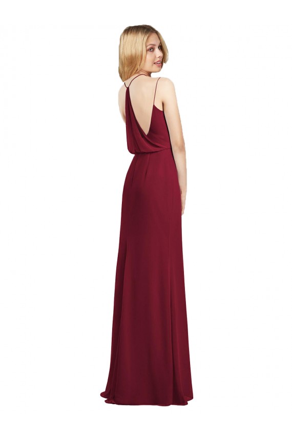 Discount V-Neck Soft Chiffon Burgundy Long Maxi Evening Dress UK