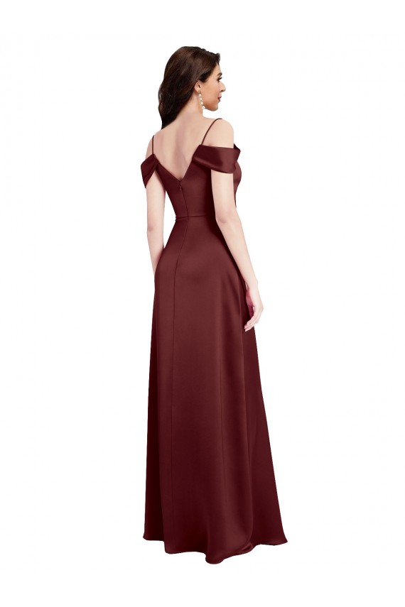 Discount Off the Shoulder Stretch Satin Burgundy Gold Long Wedding Party Dress UK