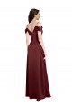 Discount Off the Shoulder Stretch Satin Burgundy Gold Long Wedding Party Dress UK