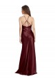 Discount Spaghetti Straps Stretch Satin Burgundy Gold Long Evening Dress UK