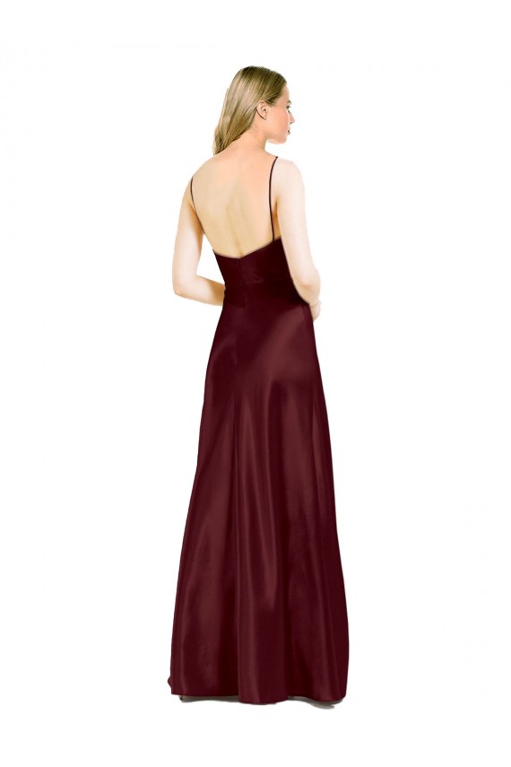 Discount Spaghetti Straps Stretch Satin Burgundy Gold Long Evening Dresses UK
