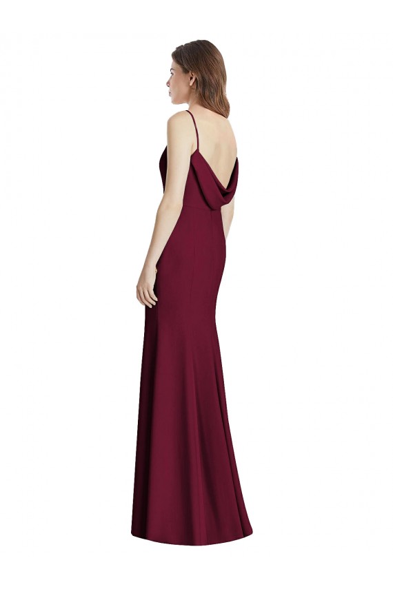 Discount Open Back Bateau Neck Stretch Crepe Burgundy Gold Long Semi Formal Evening Dress UK