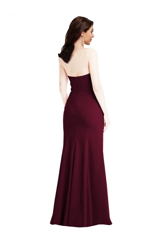 Discount Strapless Stretch Crepe Burgundy Gold Long Semi Formal Evening Dress UK