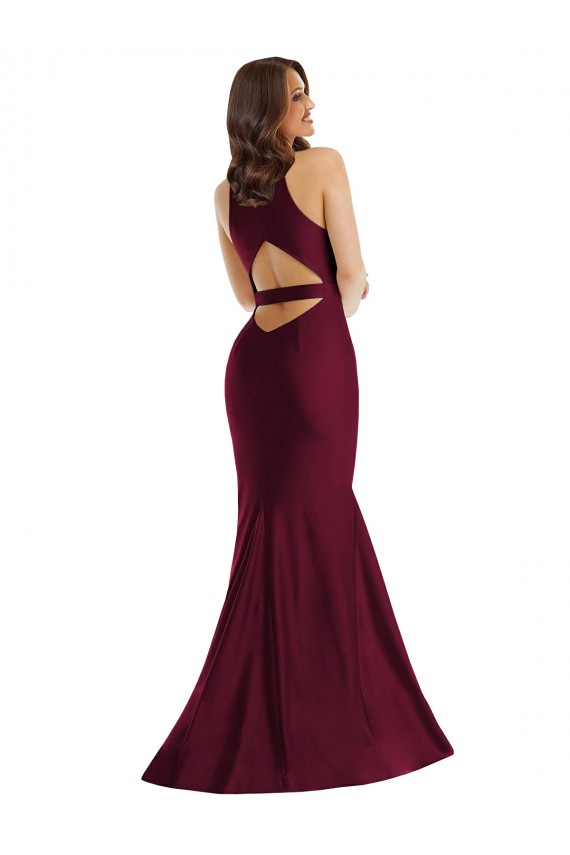Discount Open Back V-Neck Silky Satin Burgundy Long Sexy Plus Size Evening Dress UK