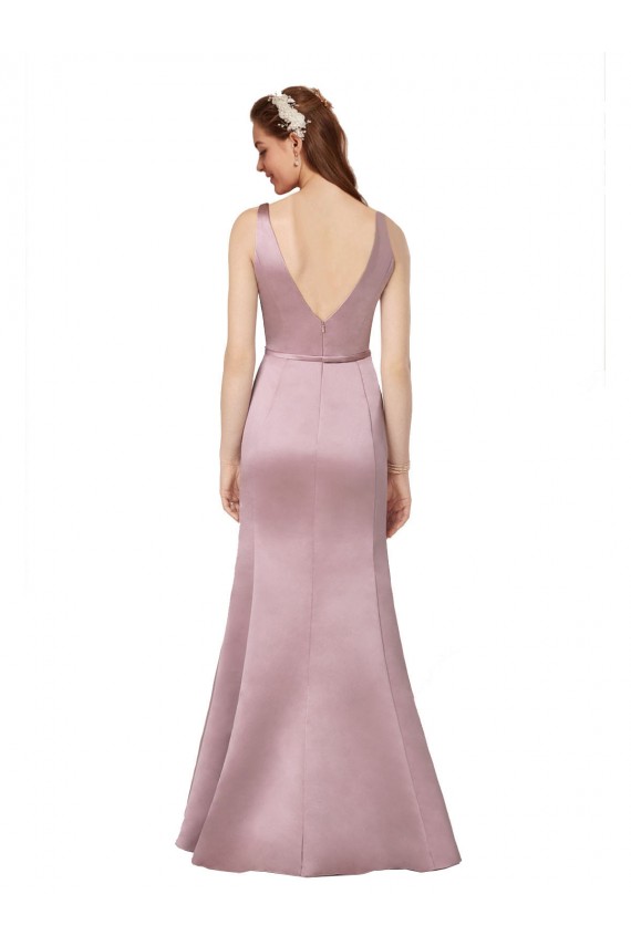 Discount V-Back V-Neck Satin Burgundy Long Evening Dress UK