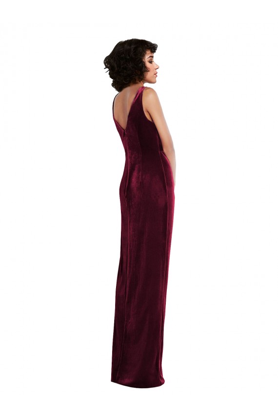 Discount V-Neck Stretch Velvet Burgundy Long Maxi Evening Dress UK