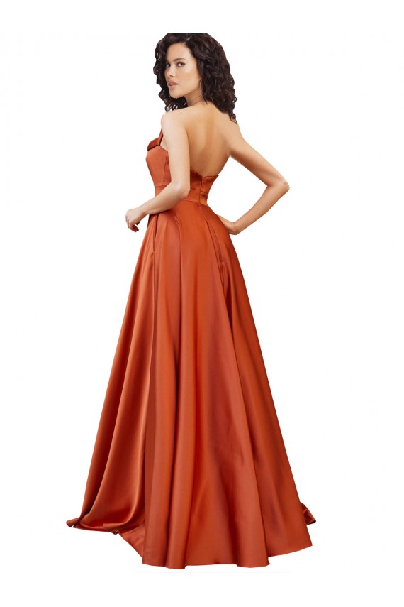 Discount Low Back Round Neck Silky Satin Burnt Orange Sweep Train Evening Dress UK