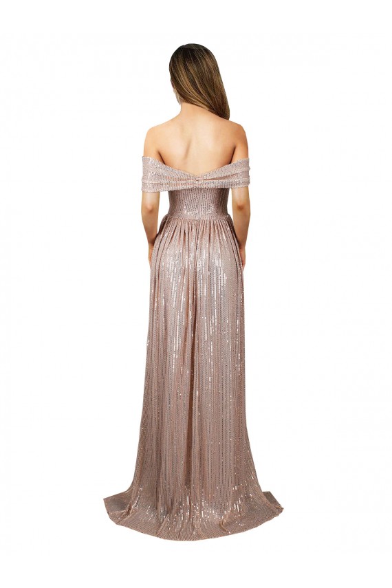 Discount Scoop Neck Sequin Champagne Long Sexy Evening Dress UK