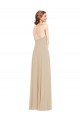 Discount Open Back V-Neck Soft Chiffon Champagne Long Maxi Evening Dress UK