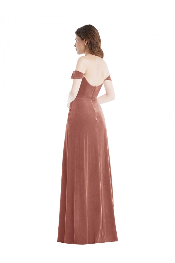 Discount Off the Shoulder Stretch Velvet Cinnamon Rose Long Maxi Evening Dress UK