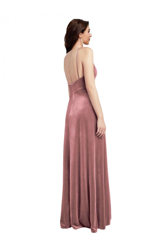 Discount Low Back V-Neck Stretch Velvet Cinnamon Rose Long Sexy Evening Dress UK