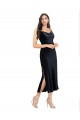 Discount Low Back Cowl Neck Stretch Velvet Dark Navy Midi Length Evening Dress UK