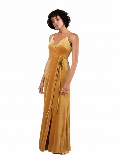 Discount V-Back V-Neck Stretch Velvet Gold Long Evening Dress UK