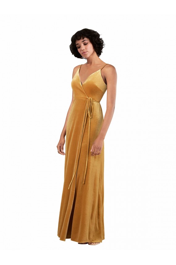 Discount V-Back V-Neck Stretch Velvet Gold Long Evening Dress UK