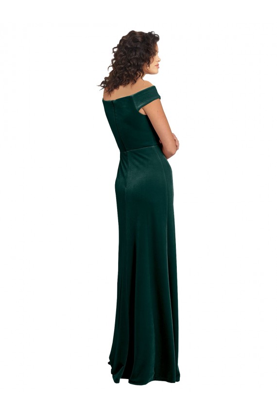 Discount Square Neck Stretch Velvet Dark Green Cap Sleeves Long Evening Dress UK